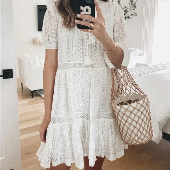 Mango Pasion Dress White Doll Cotton Lace Dress US4 Mango Pasion Dress White Doll Cotton Lace Dress US4